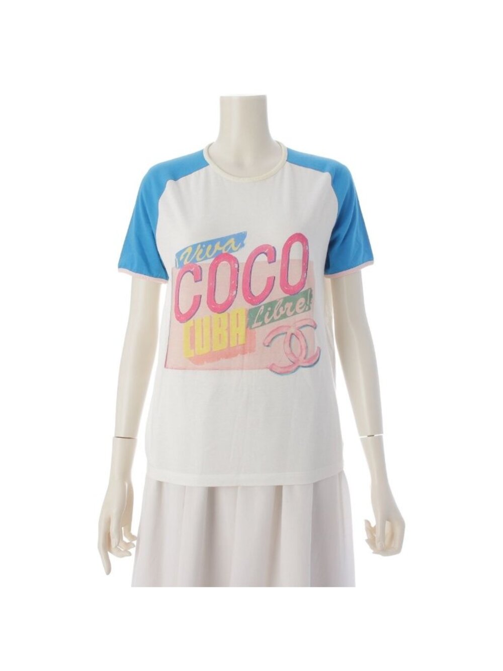 Chanel CC Logo Print Short Sleeve T-Shirt Blue White XS